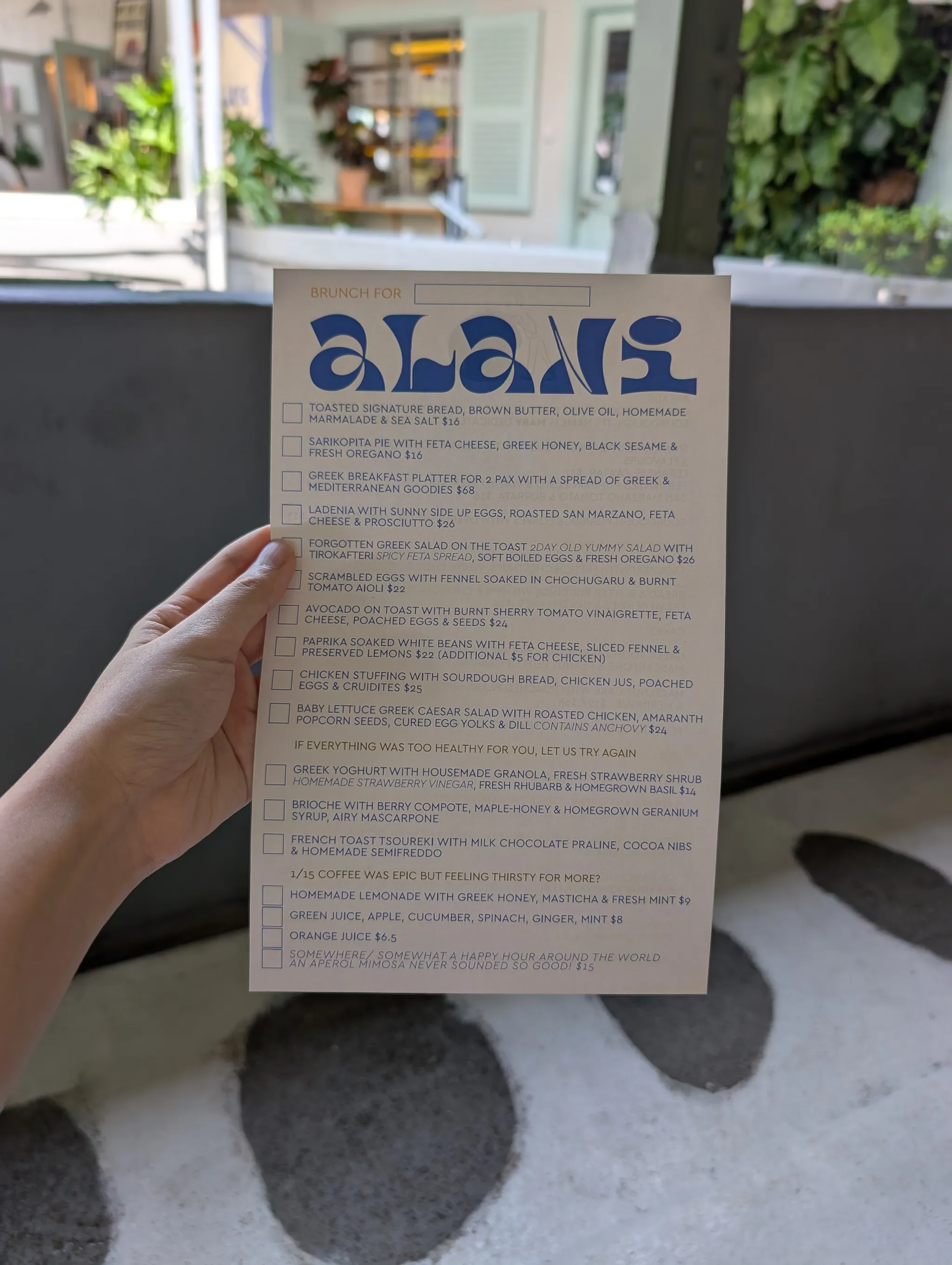 Menu from Alani, Singapore