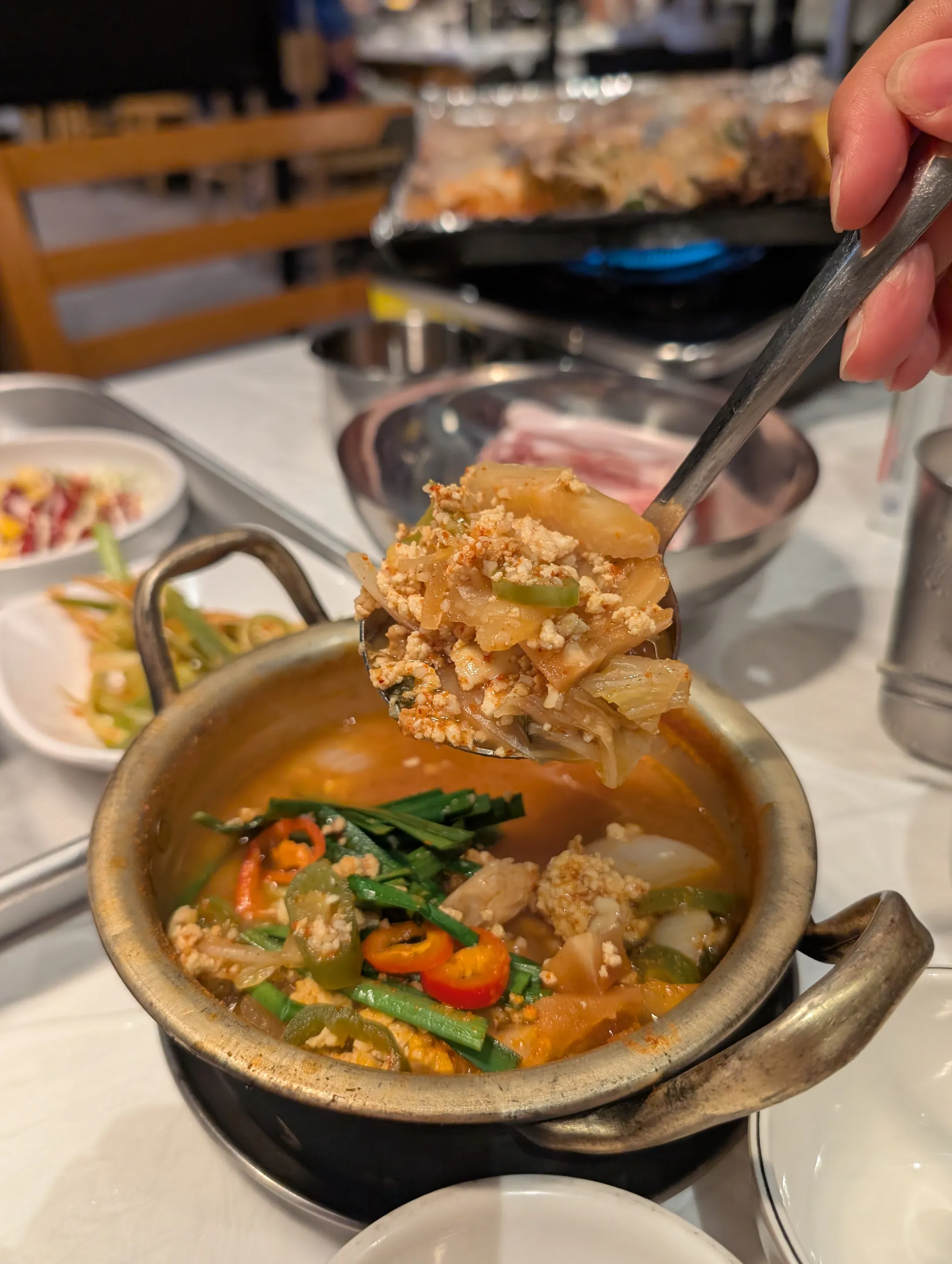 Close-up shot of Kimchi Tofu Stew from Bae Sik Dang Singapore