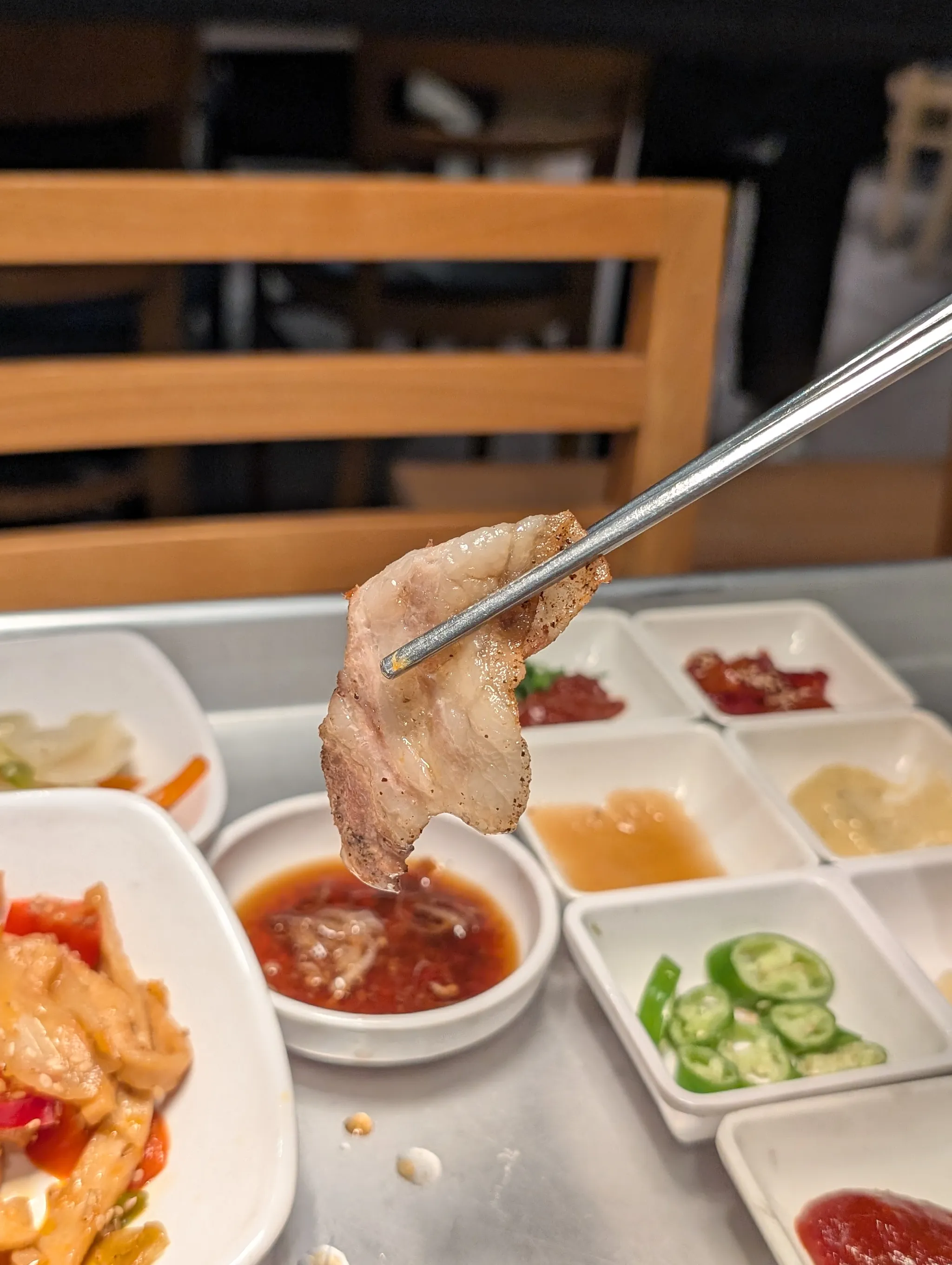 Close-up shot of Signature 3mm Jeju Naengsam from Bae Sik Dang, Tanjong Pagar, Singapore