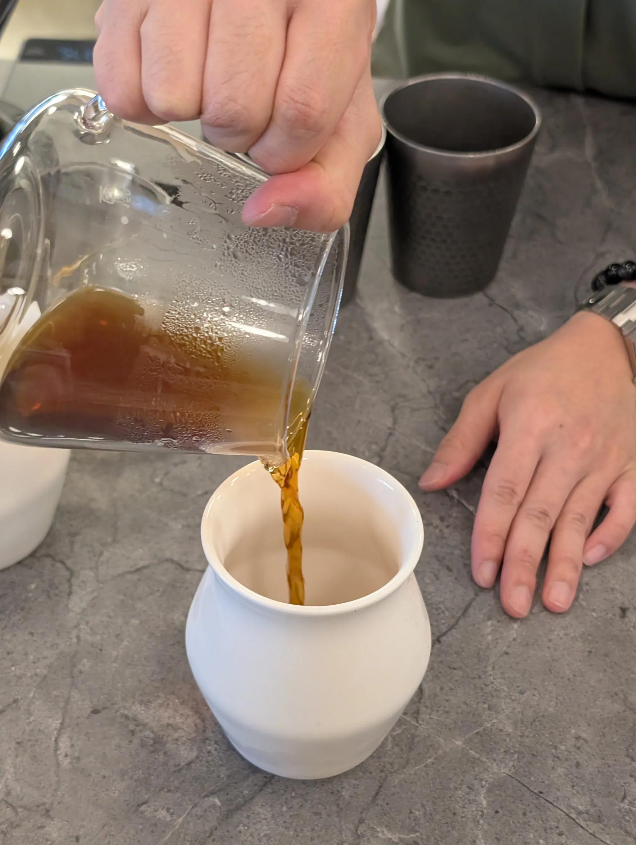 Serving freshly-made pour-over coffee