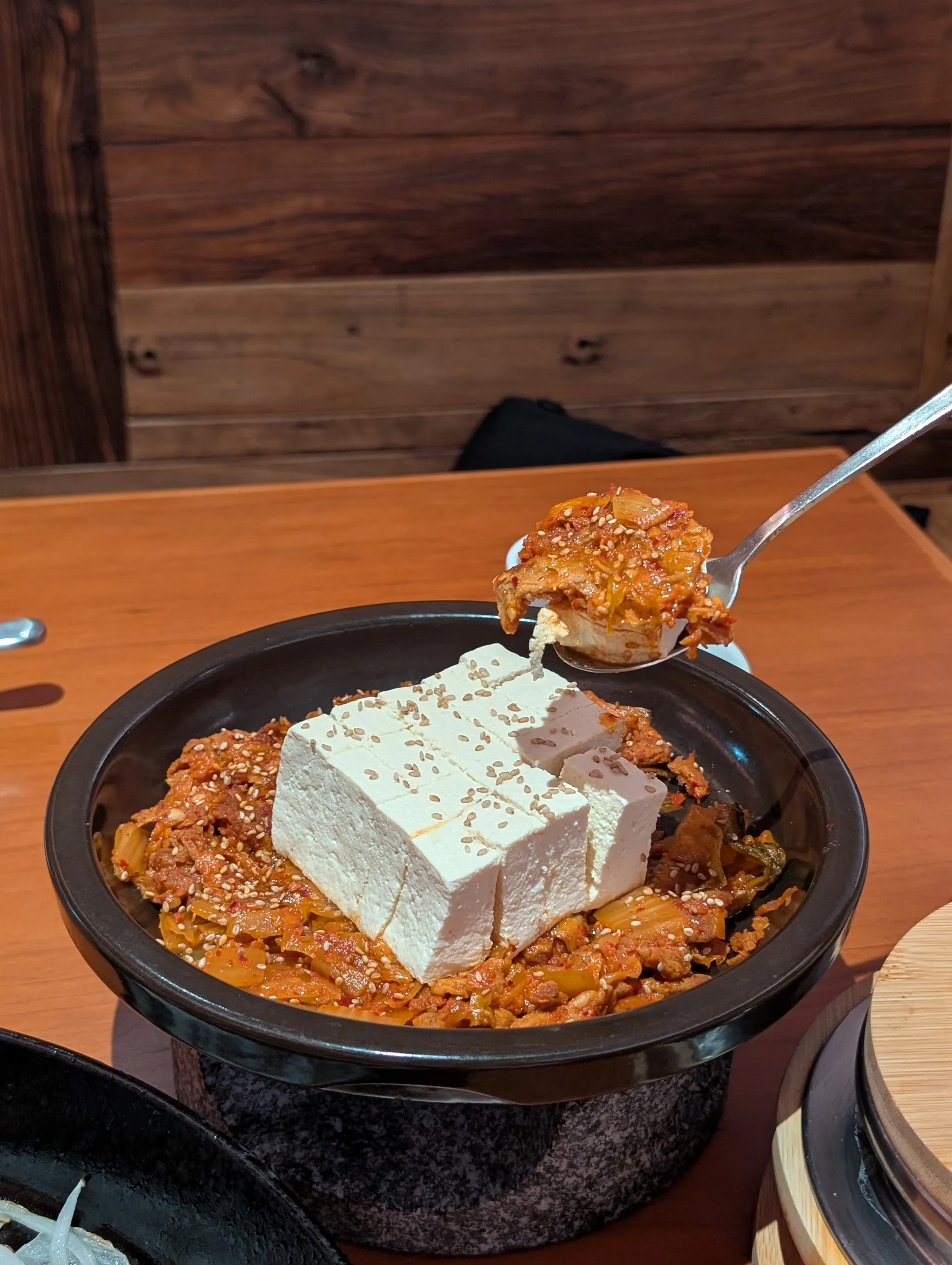 Close-up shot of Spicy Pork and Tofu Kimchi from Kong Madam, Guoco Midtown II, Singapore