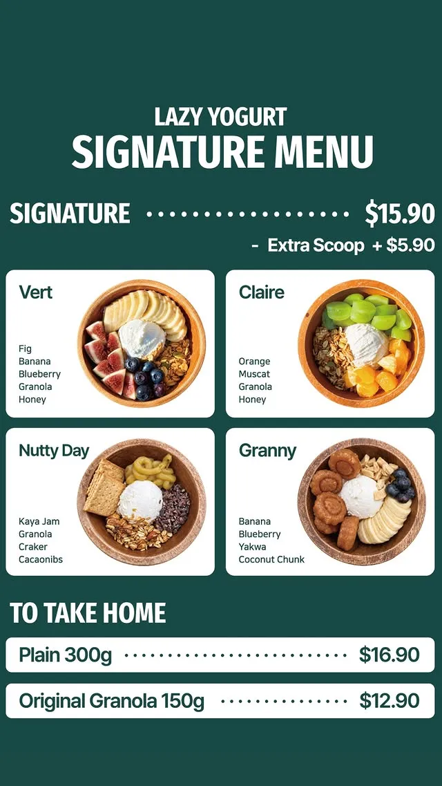 Lazy Yogurt Pop-Up Signature Menu
