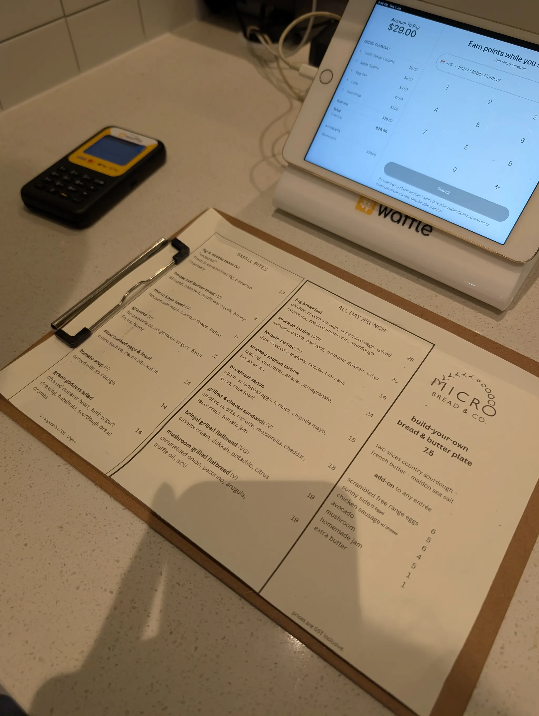 Menu from Micro Bakery, Jalan Serene, Singapore