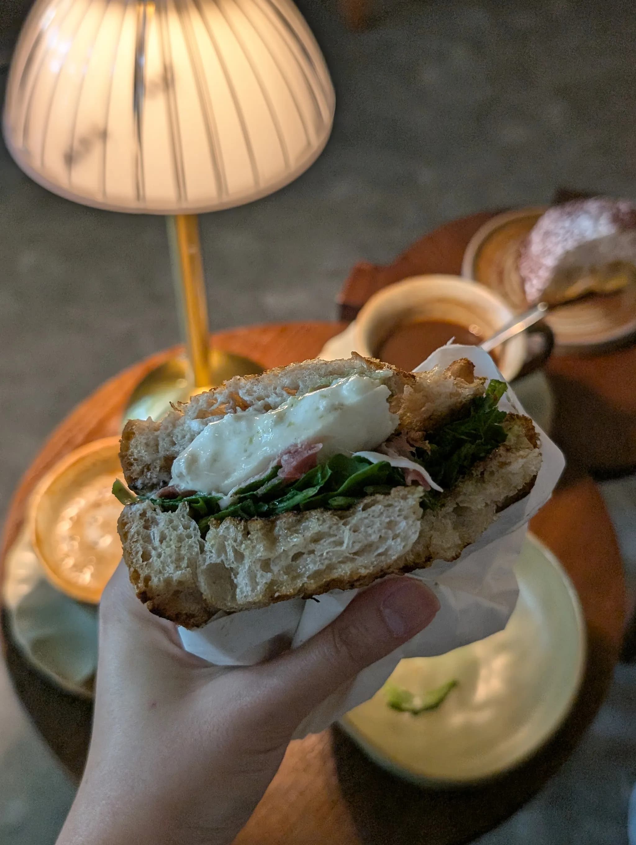 A close-up shot of Burrata Deli Sarnie from Offsite Cafe in Bukit Timah, Singapore