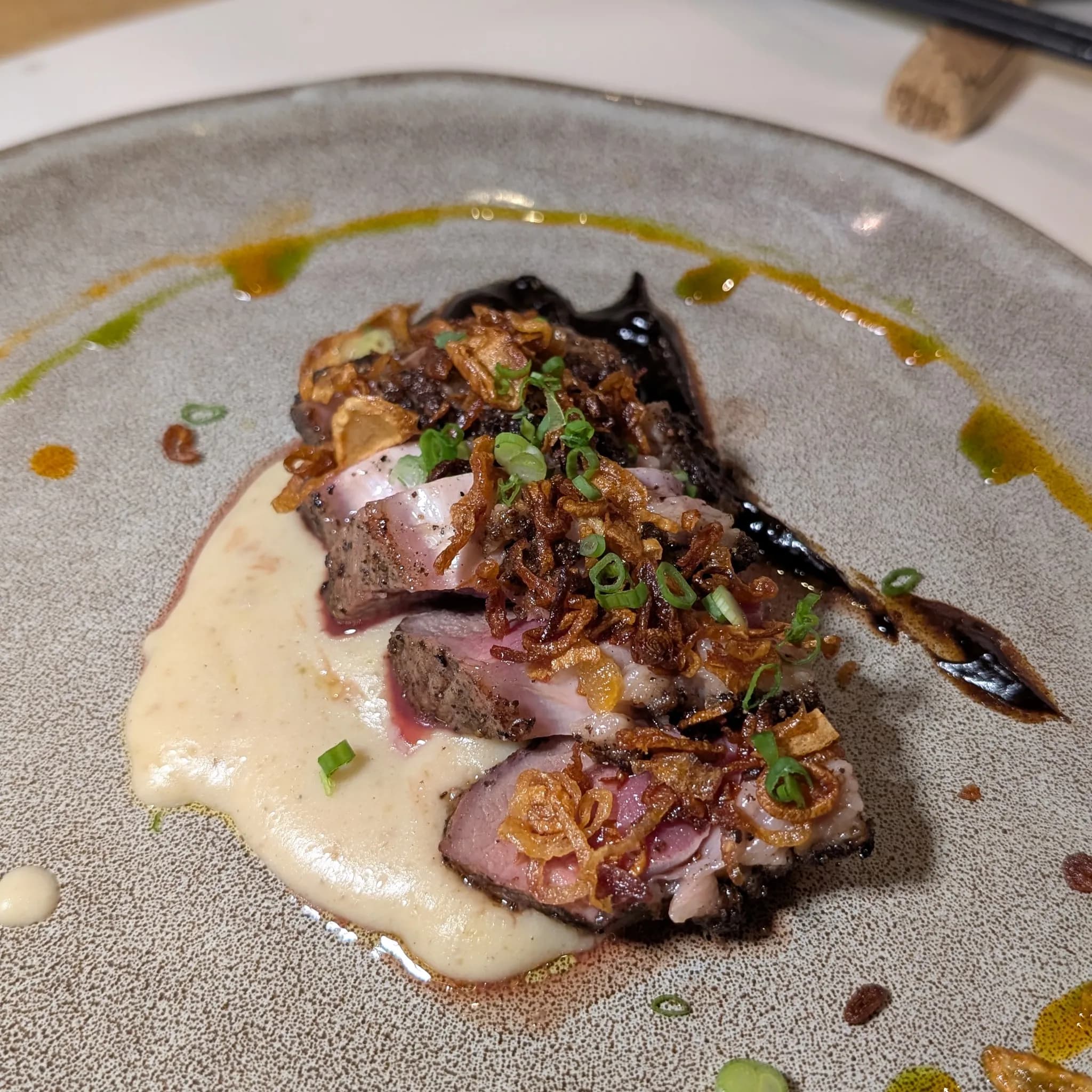 Grilled Australian Mountain Lamb with Chinese Yam Purée, Black Garlic Purée, Fried Garlic from Psychotic Operator, Selangor, Malaysia