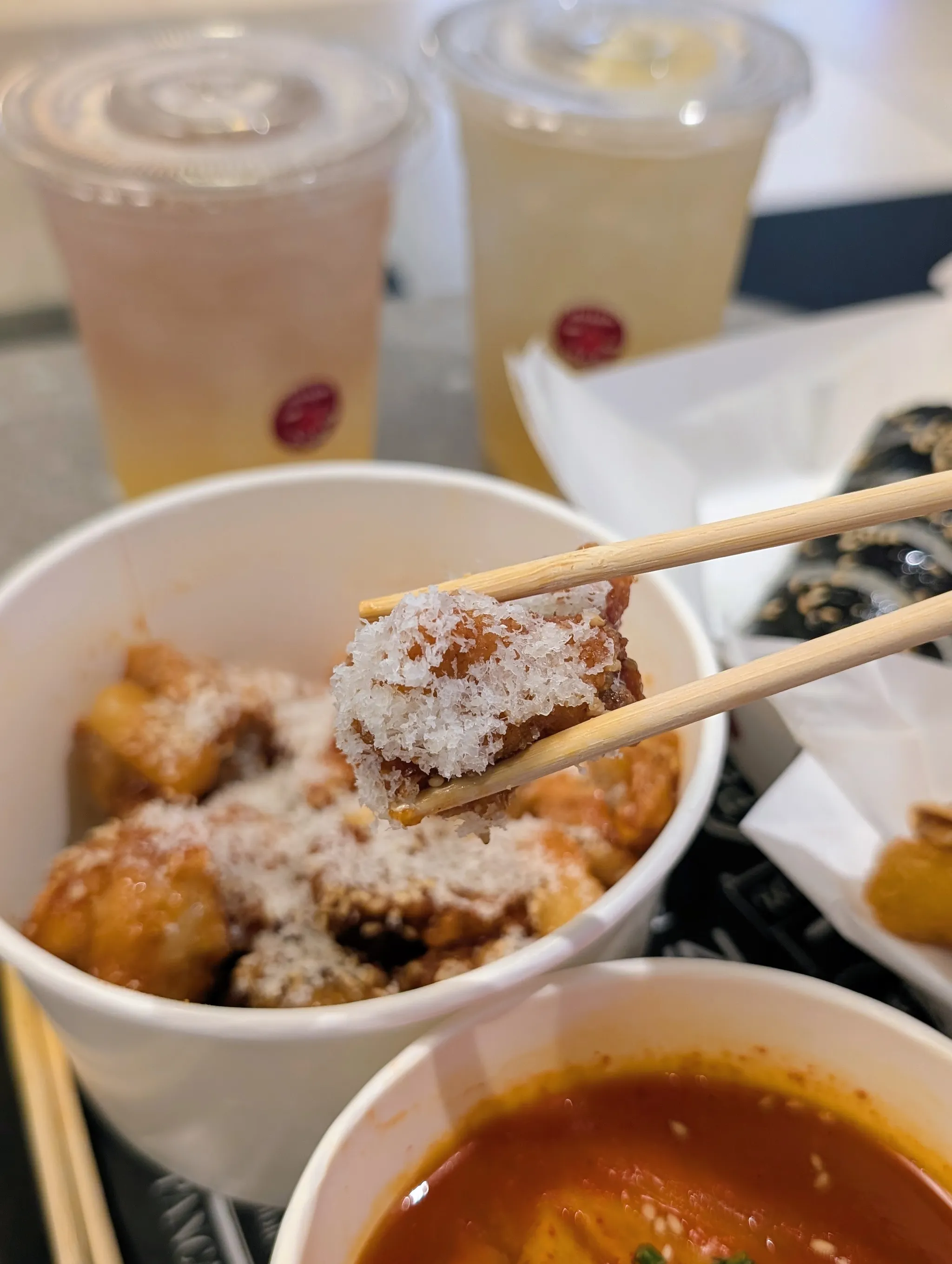 Sweet Garlic K-Fried Chicken topped with snow cheese and tteokbokki from Sotbox, Suntec City, Singapore