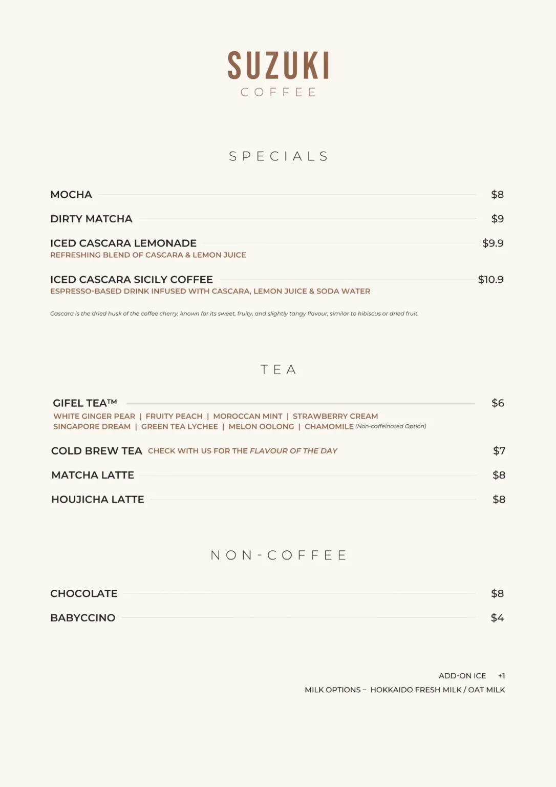 Menu of Suzuki Cafe and Roastery, Singapore