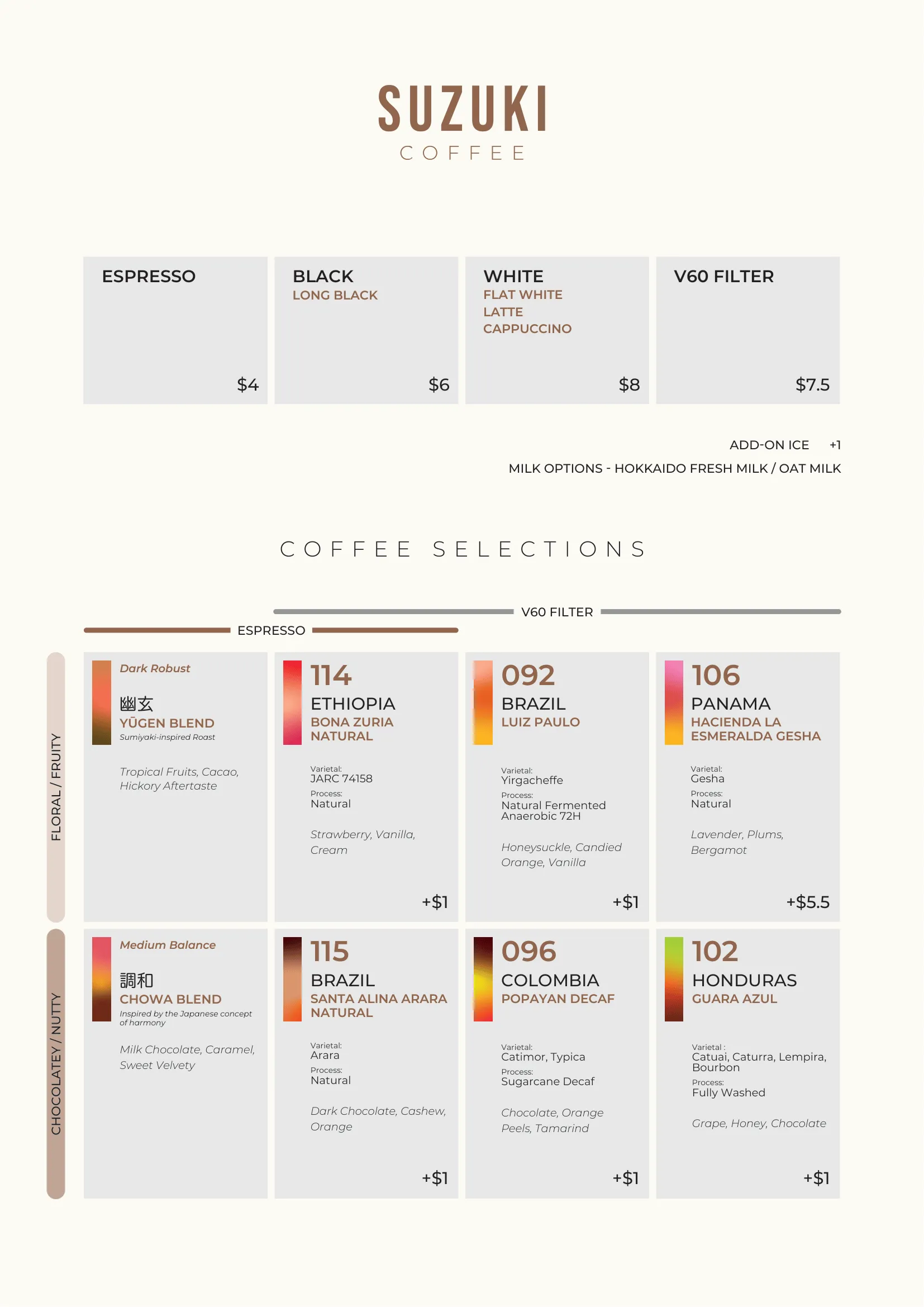 Menu of Suzuki Cafe and Roastery, Singapore