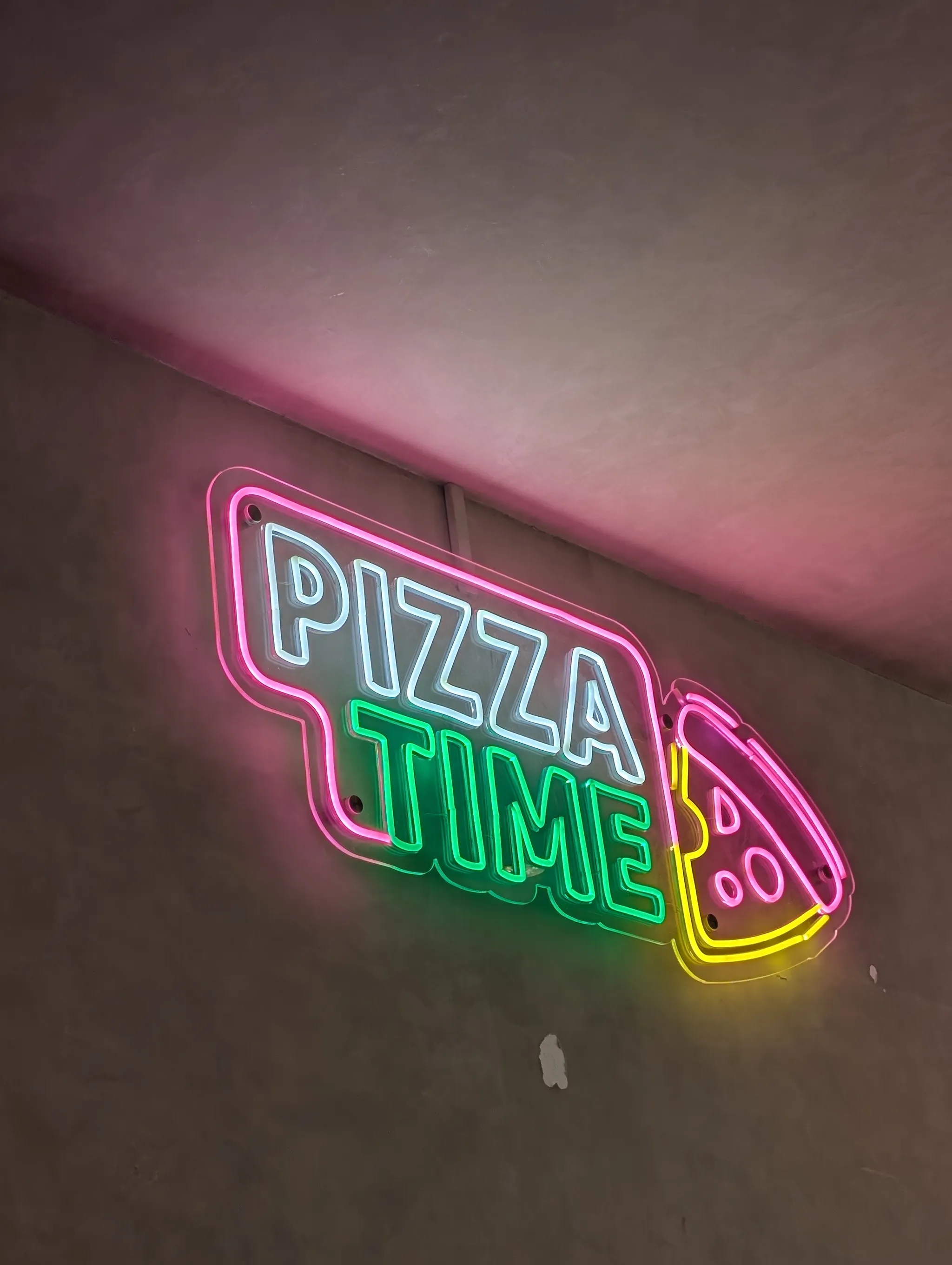 'Pizza Time' Neon Lights in the Interior of US Pizza in Singapore