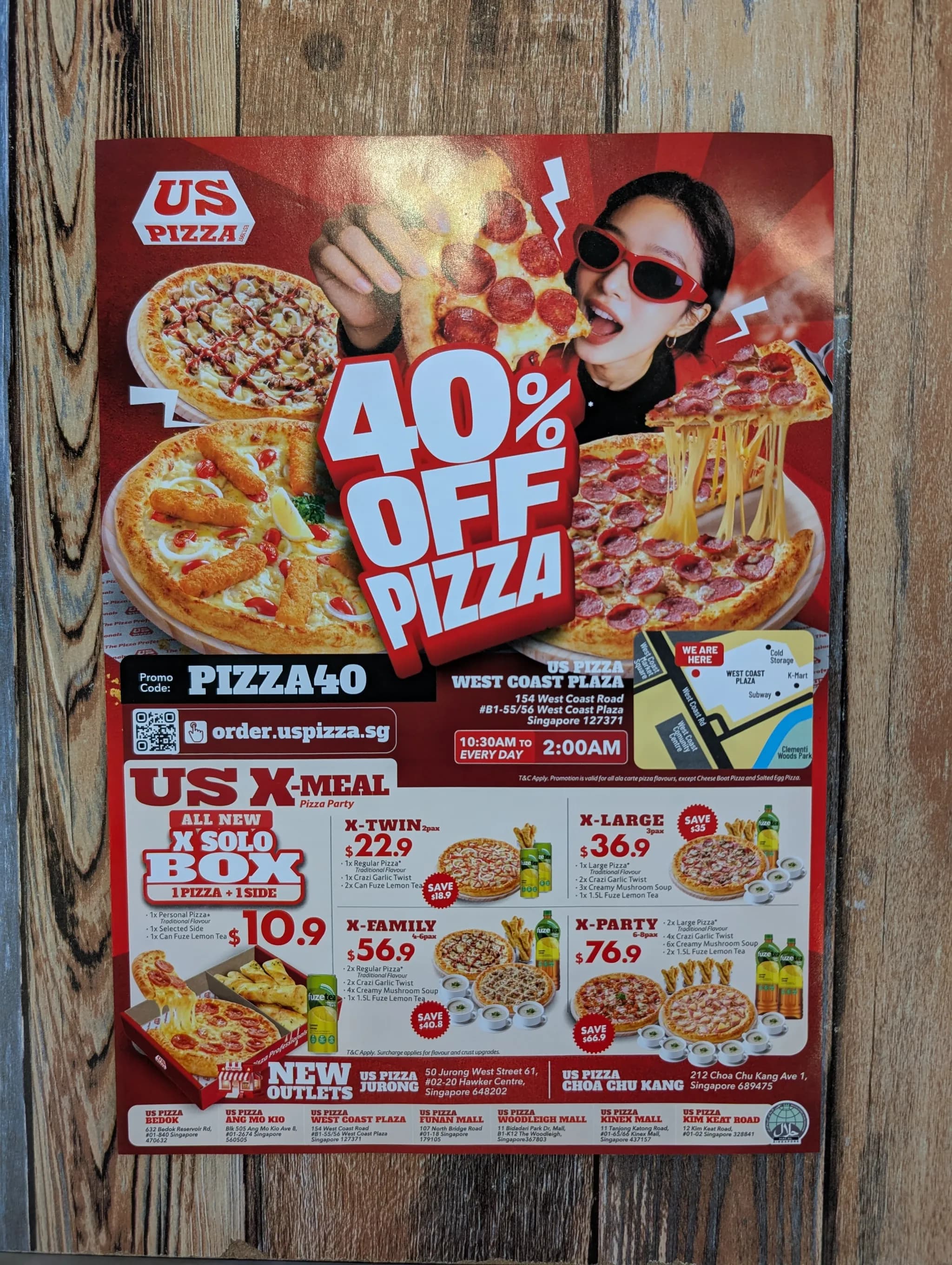 Menu from US Pizza, Singapore