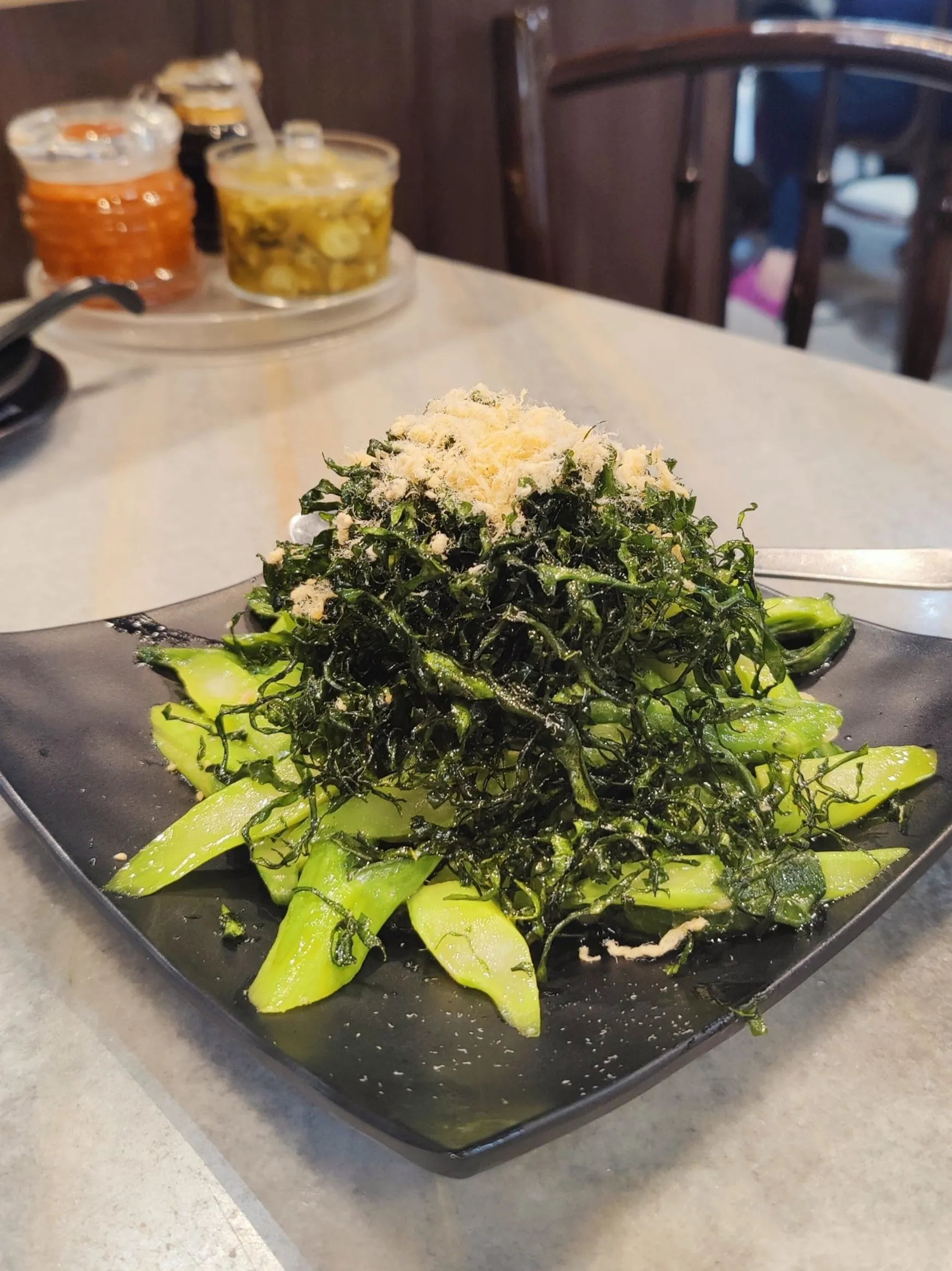 Dual Flavour Kai Lan with Chicken Floss from Wok Master, Singapore